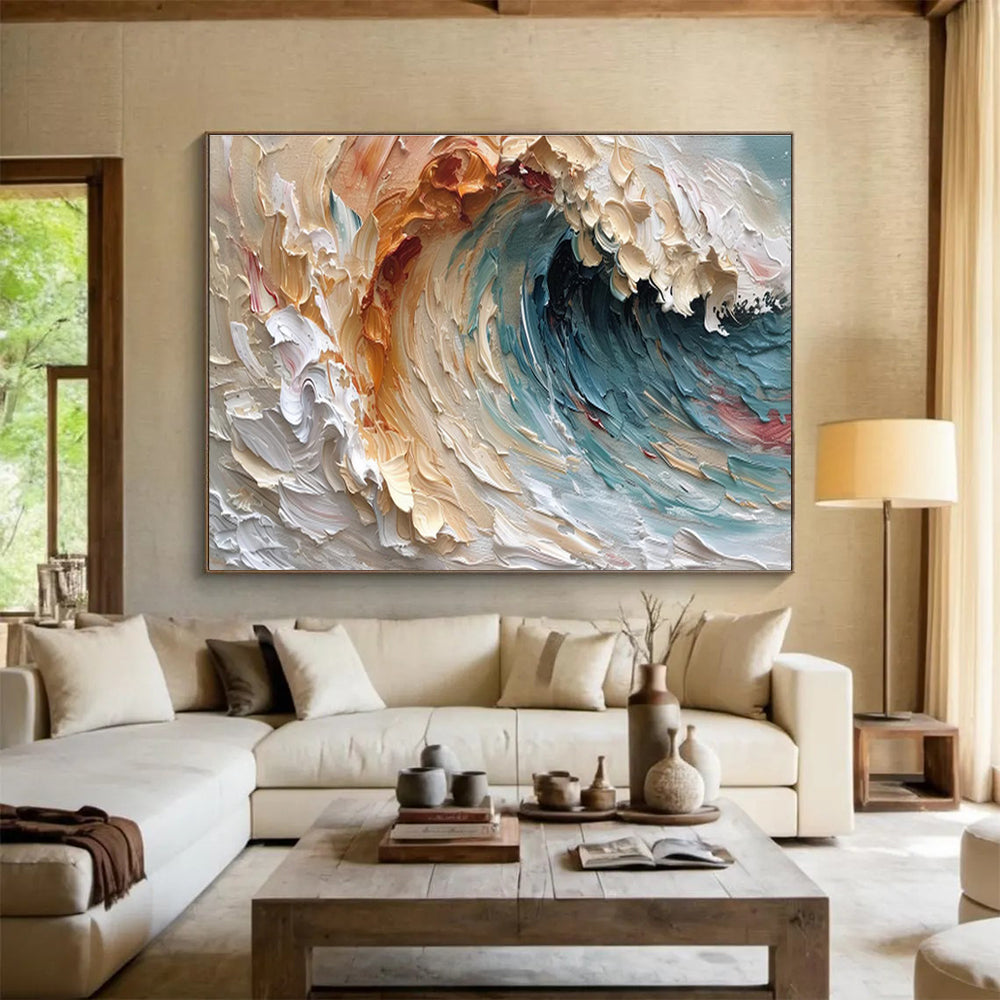 Impasto Ocean Wave in Warm Tones Painting On Canvas DKH676