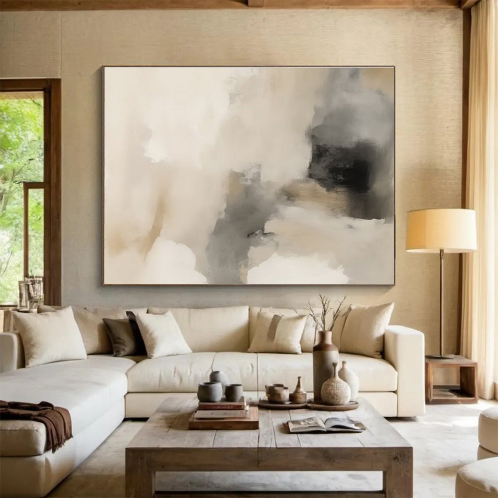 Warm Neutrals Beige Gray Abstract Blends Painting On Canvas DKH239