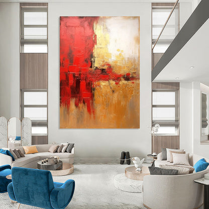 “Red - Gold Abstract Clash” - Abstract Expressionist Painting On Canvas DTP069