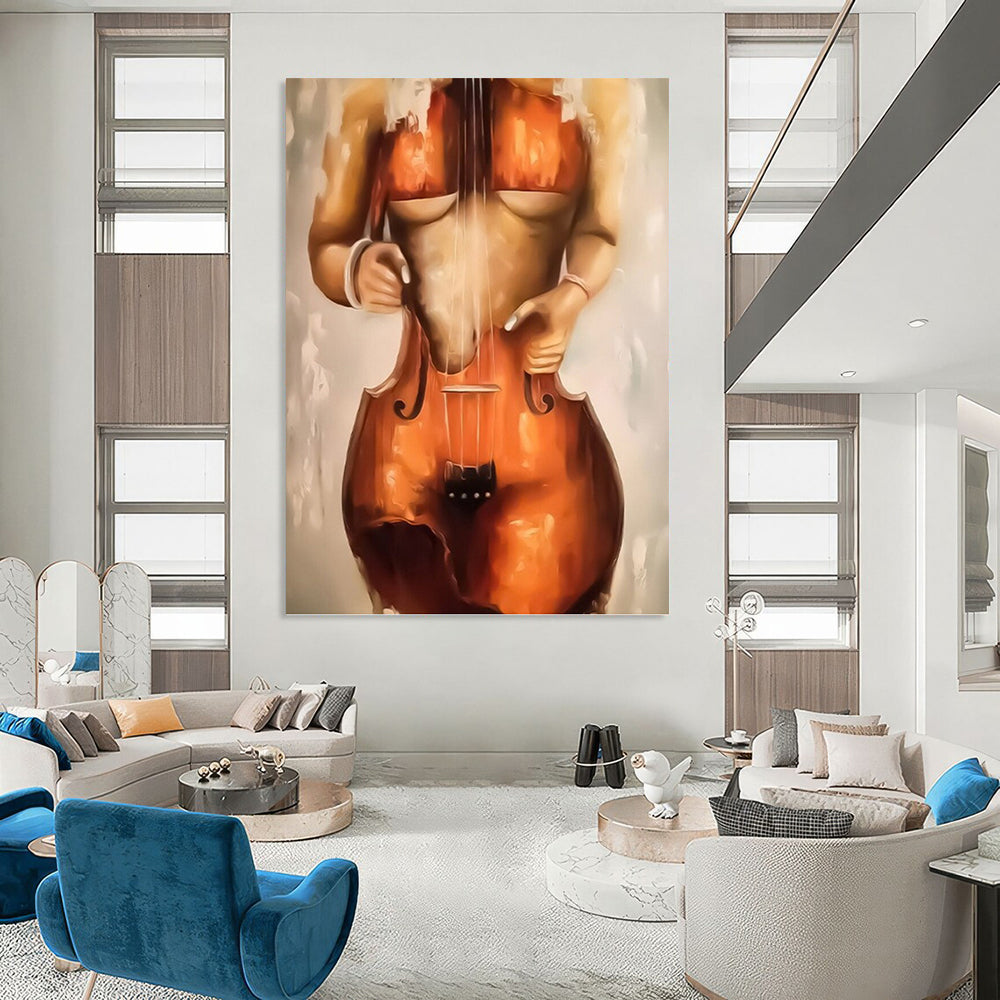 “Cello - Shaped Figure” - Surrealist Oil Painting On Canvas DKH1648