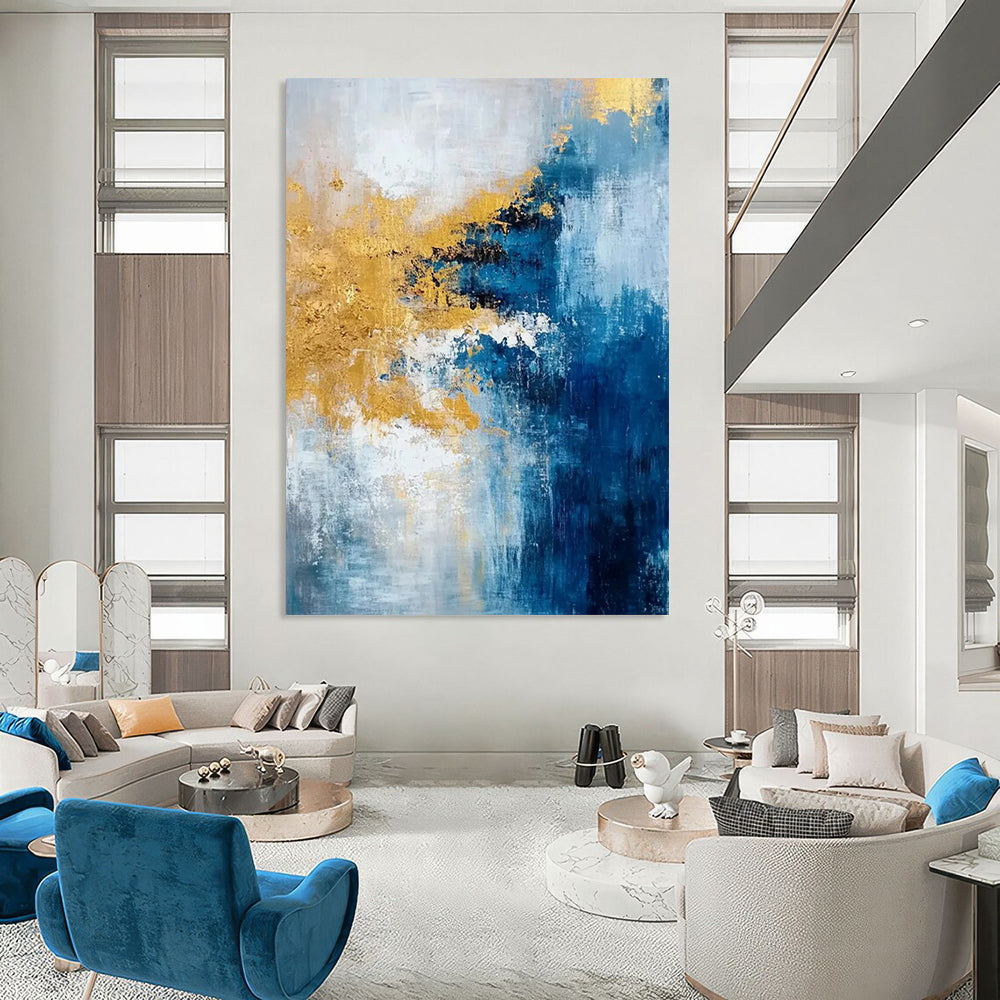 “Blue - Gold Abstract Fusion” - Abstract Expressionist Painting On Canvas DTP062