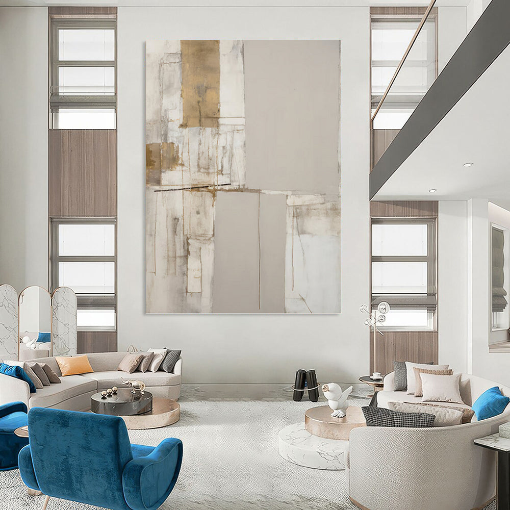 Subtle Neutrals and Gold Abstract - Abstract Painting On Canvas DKH1318