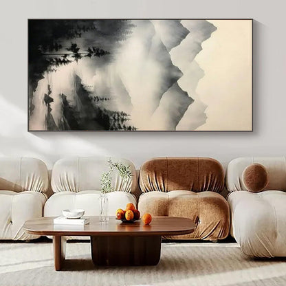 Misty Mountain Silhouettes - Monochromatic Landscape Art CT1212