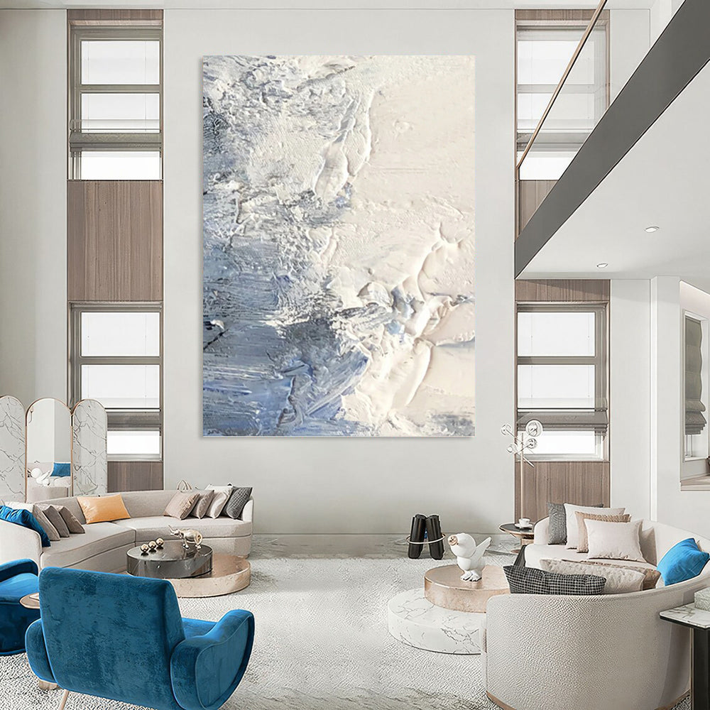 White & Blue Textured Surface - Abstract Textured Painting On Canvas DKH1265