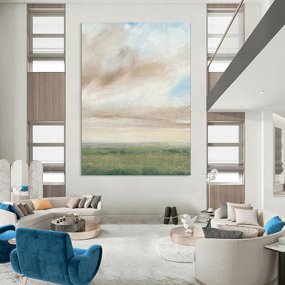 “Softly Blended Sky & Fields” – Watercolor Landscape Painting On Canvas CT2117