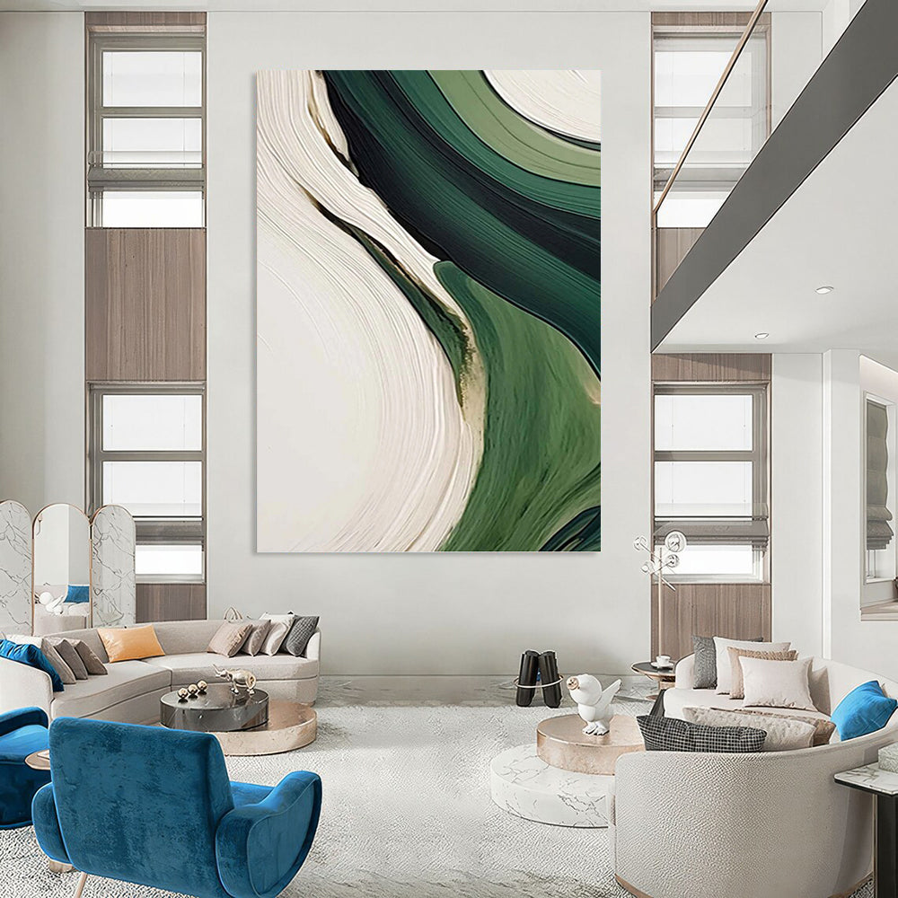 Fluid Green and White Abstract - Abstract Painting On Canvas DKH1468