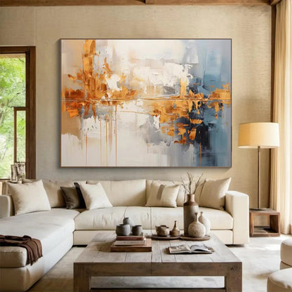 Gold and Gray Abstract Reflection - Textured Abstract Painting On Canvas DLZ183