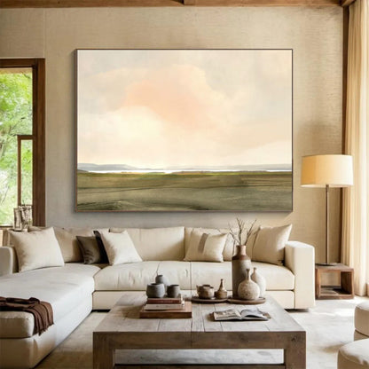 “Soft Pastel Landscape with Pink Clouds” Scenic Oil Painting On Canvas DLZ121