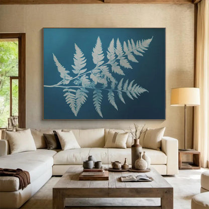 “Cyanotype Fern: Blue - White Botanical Print” ，Botanical Cyanotype Art CT0874