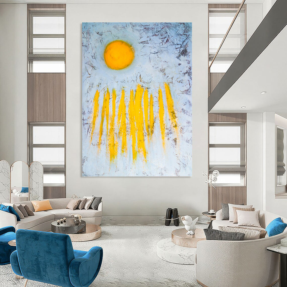 “Yellow Sun & Strokes on Blue” - Abstract Landscape - Inspired Painting On Canvas DKH1089
