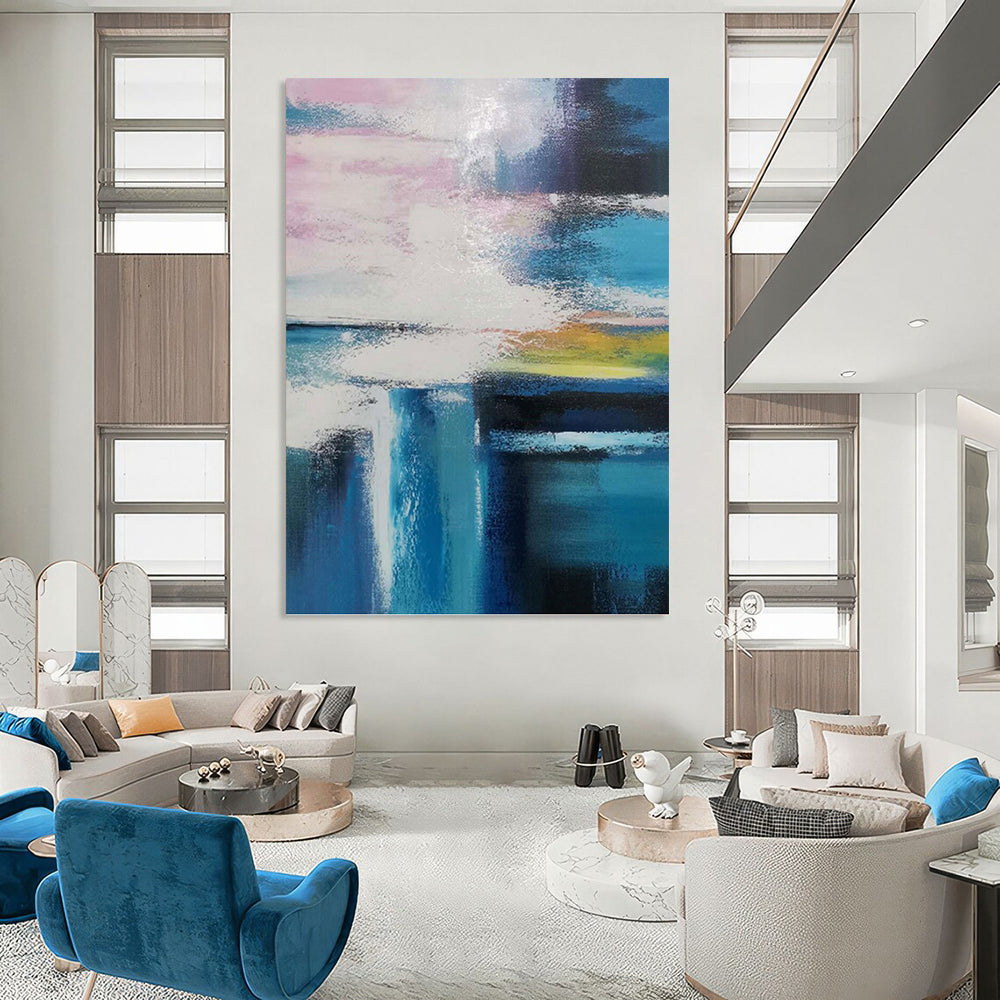 “Pink - Blue - White Colorful Abstract” Painting On Canvas DKH1232