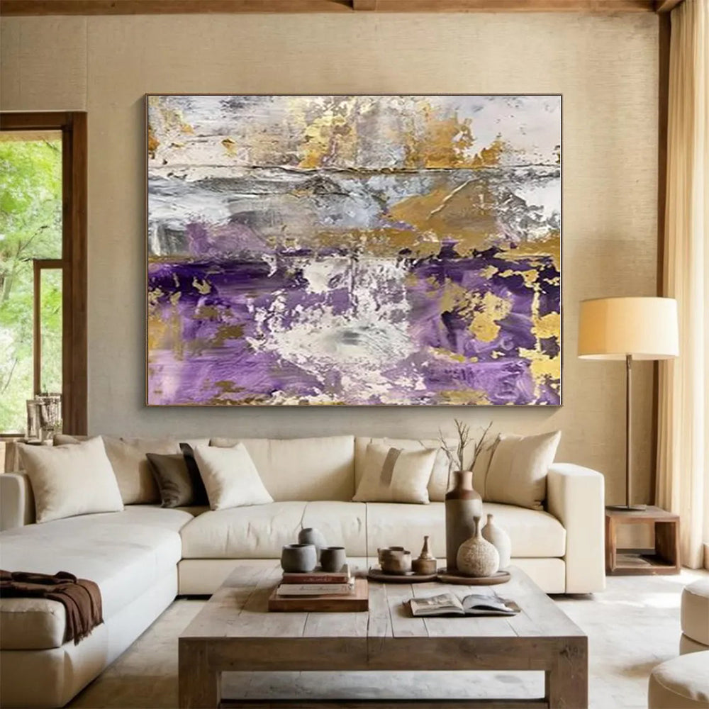 “Purple - Gold - Gray Abstract Textures” ，Abstract Acrylic Painting CT0845
