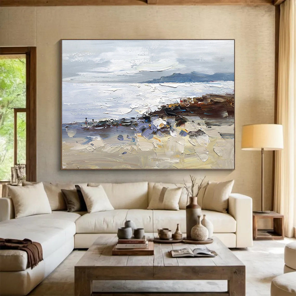 Textured Coastal Scene - Impasto Seascape Painting On Canvas DKH634