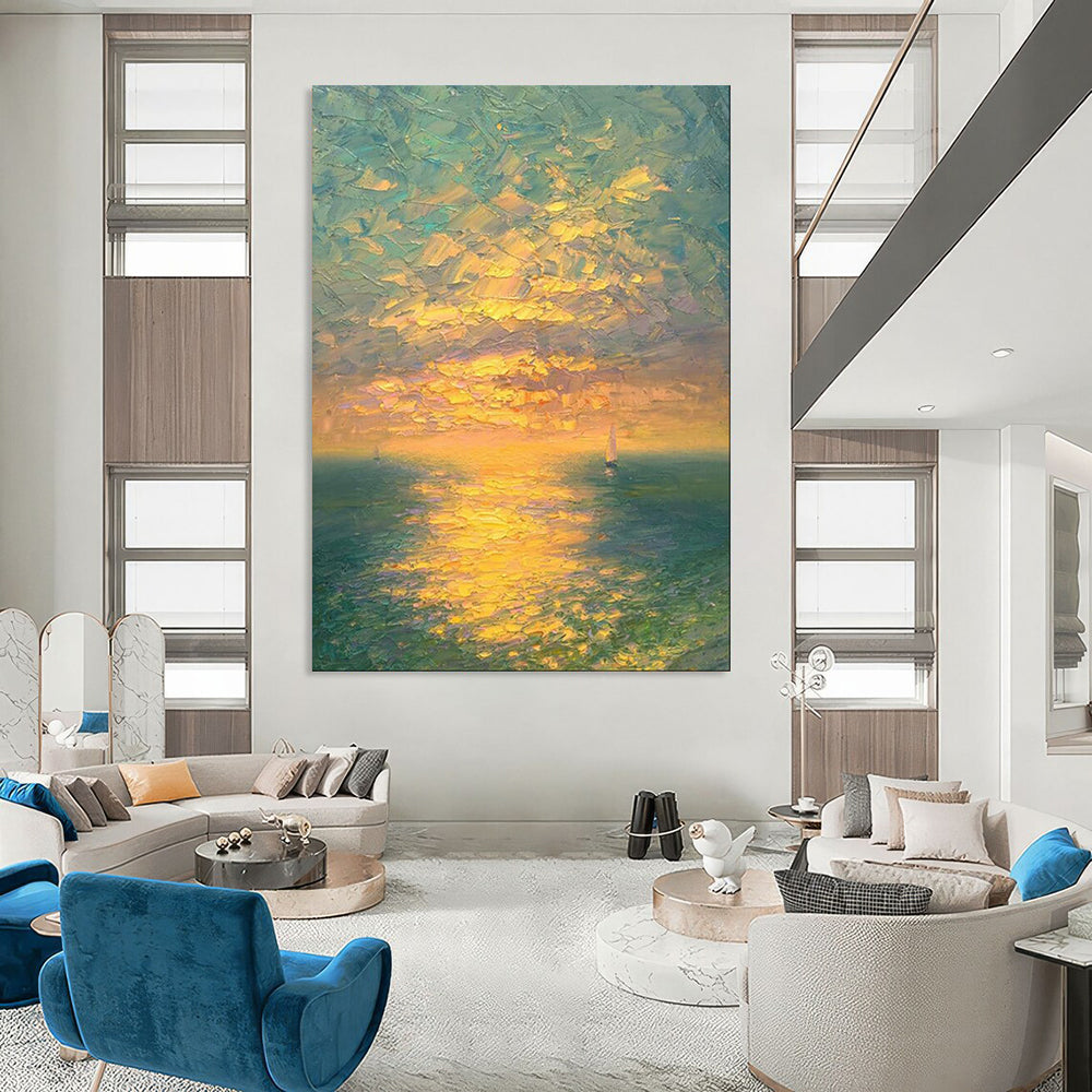 “Sunset Sail Impasto” – Impressionistic Oil Seaside Scene CT2070