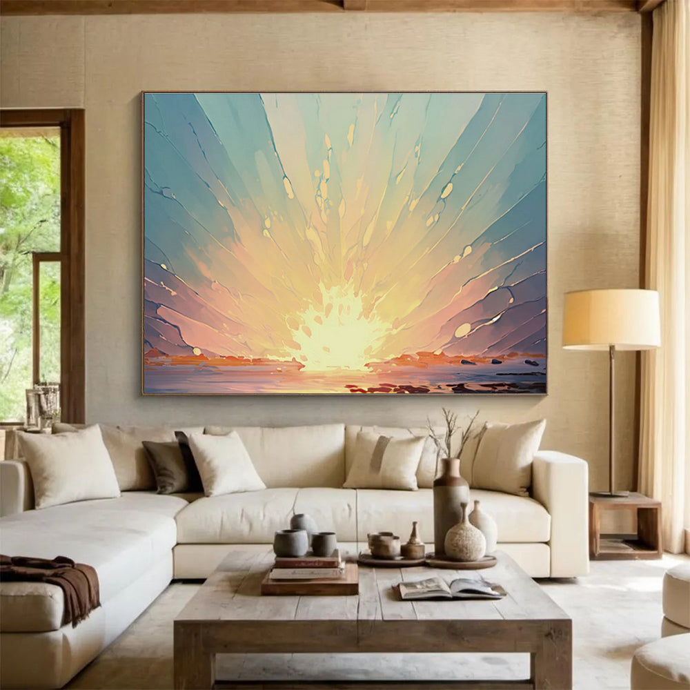 Radiant Sunset Burst Over Water Painting On Canvas DKH665