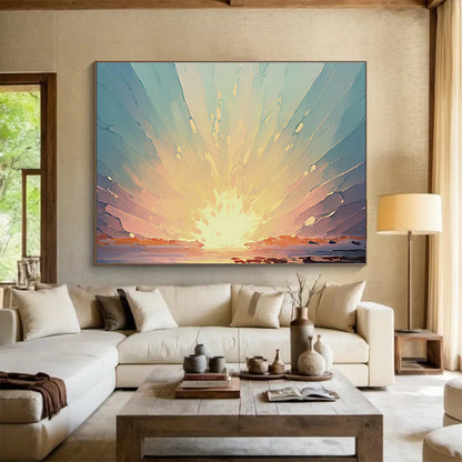Radiant Sunset Burst Over Water Painting On Canvas DKH665