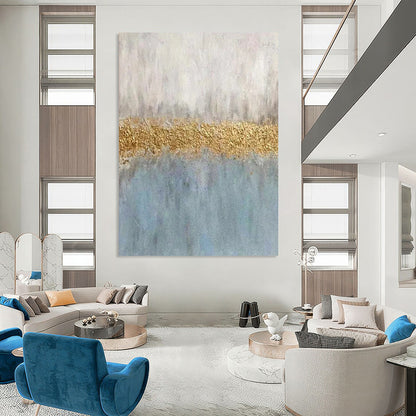 Blue & Gold Abstract Divide - Minimalist Abstract Painting On Canvas CT2289