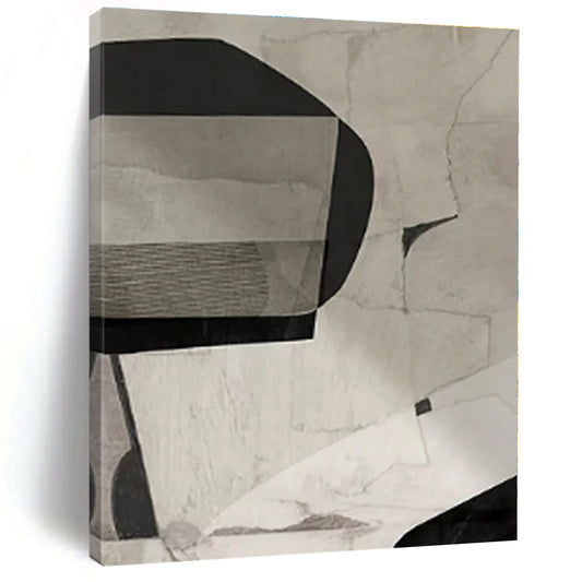 “Grey - Black Geometric Collage”，Abstract Mixed - Media Art CT0558