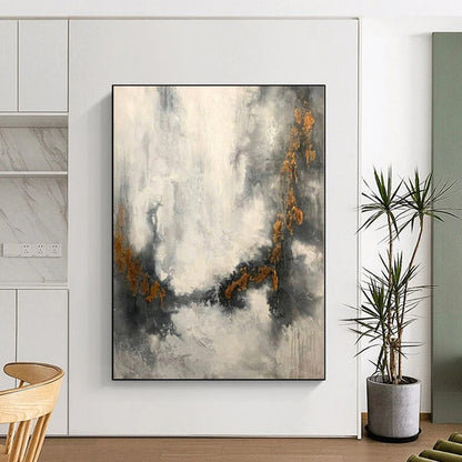 “Grey - Gold Abstract Streaks”，Textured Abstract Painting CT0348
