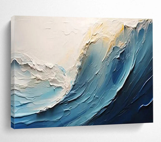 “Impasto Sea Wave” - Shades of blue, white, beige; thick - textured, impasto wave with a sense of movement CT1554