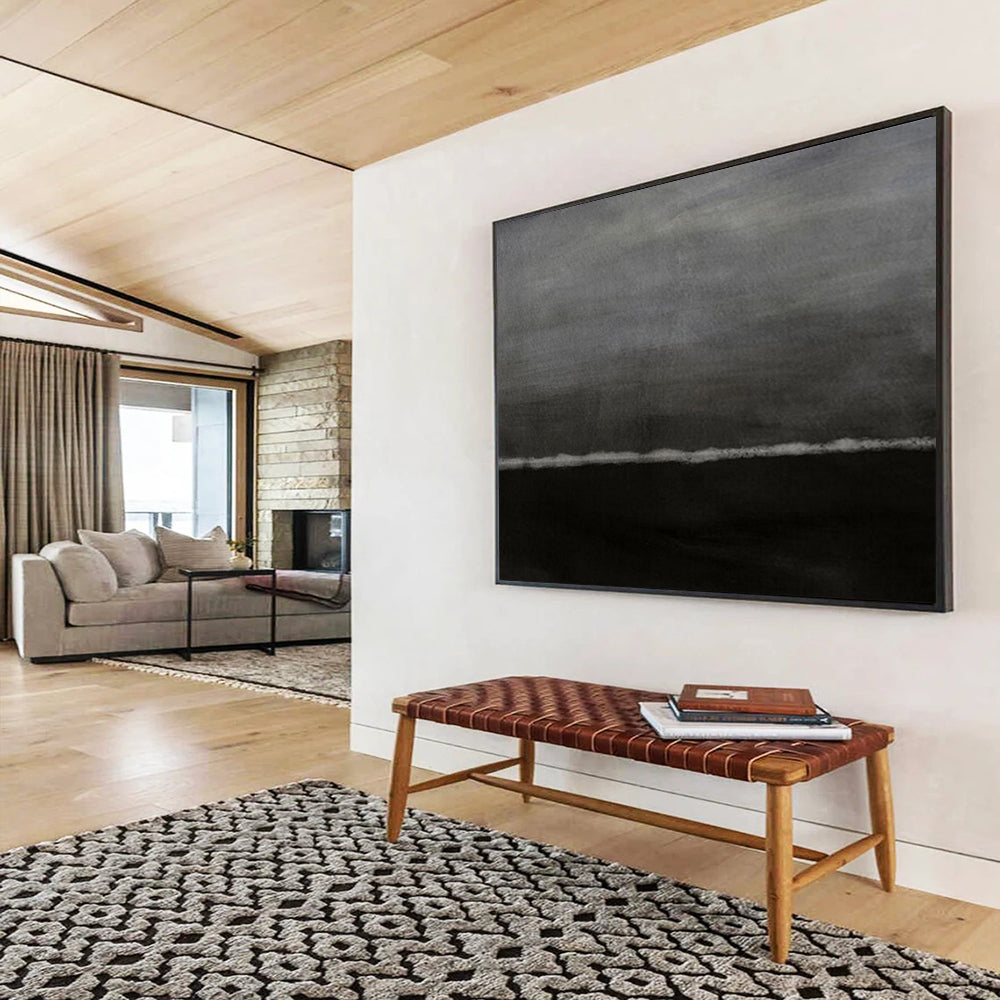 “Dark Horizons” - Deep grays, blacks, subtle white line; minimalist, moody landscape - like abstraction CT1517