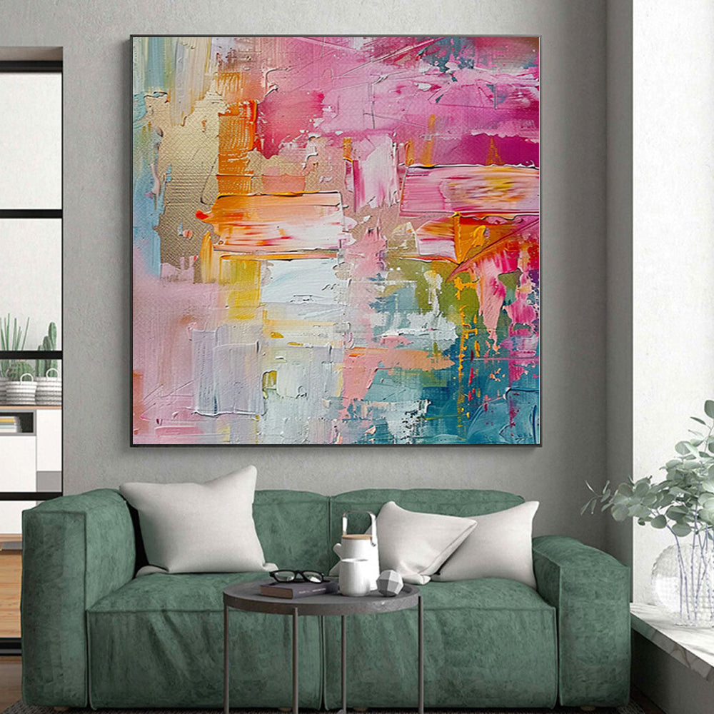 “Vibrant Pink Palette” - Abstract Painting with Pink, Orange, Blue, Green CT0090