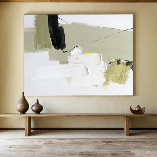 “Earthy Accents” - Black, white, beige, olive; layered blocks and thin lines CT1567