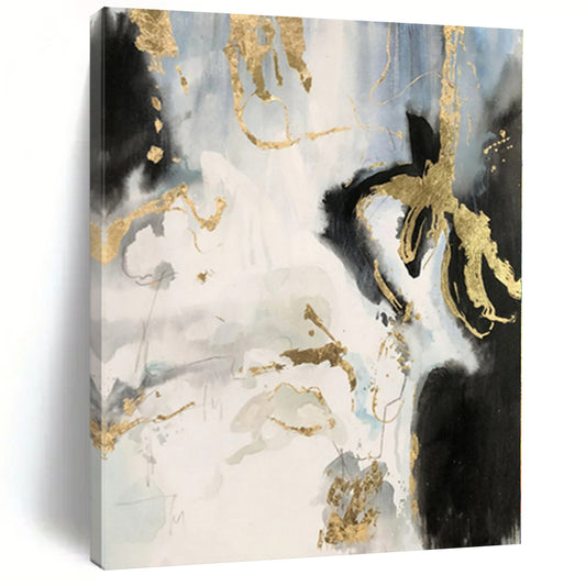 “Black, White, and Gold Abstract Splashes”，Expressive Abstract Painting CT0363