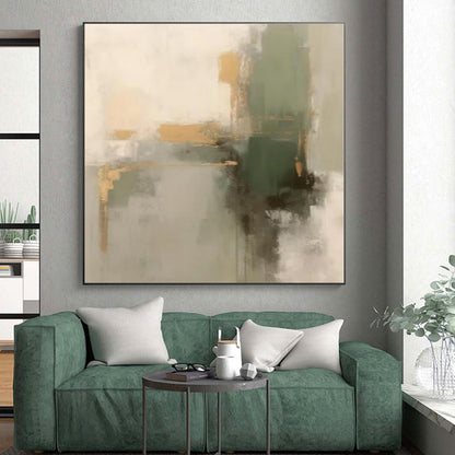 “Earthy Tones with Green and Gold”，Abstract Color - Blended Oil Painting CT0524