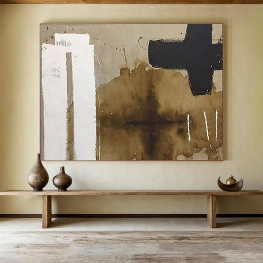 Abstract shapes in brown, white, and black with fluid edges CT1675