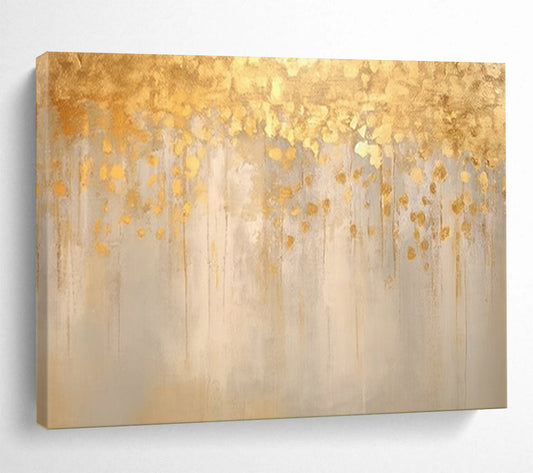“Golden Drizzle” - Shades of gold, beige, and light gray; golden paint drips and spots on a muted background CT1535