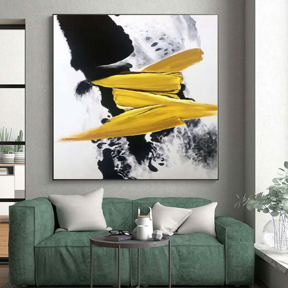 “Bold Black - Yellow Crescents” Abstract Acrylic Art CT0303