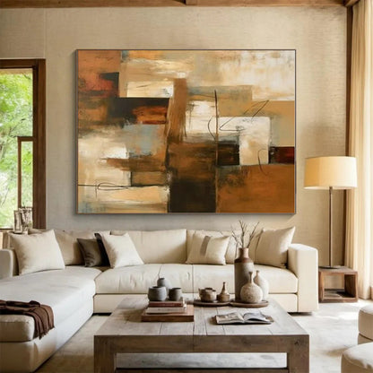 “Brown - Beige Geometric Overlaps”，Constructivist Abstract Art CT0600