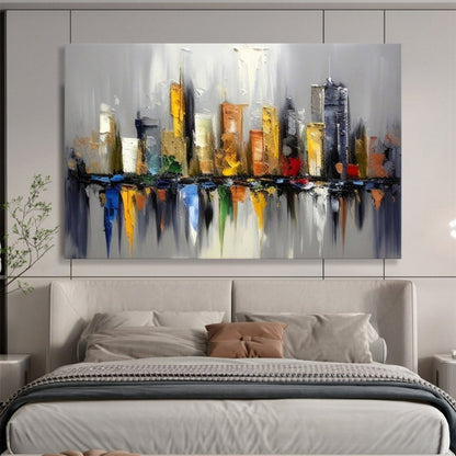 “Hand - painted City Skyline” - Textured cityscape with reflective elements in various colors CT1647