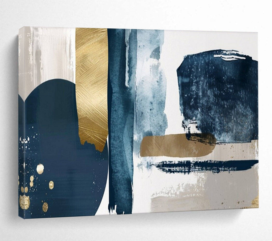 “Blue - Gold Geometric Fusion” – Abstract Acrylic Painting CT1720