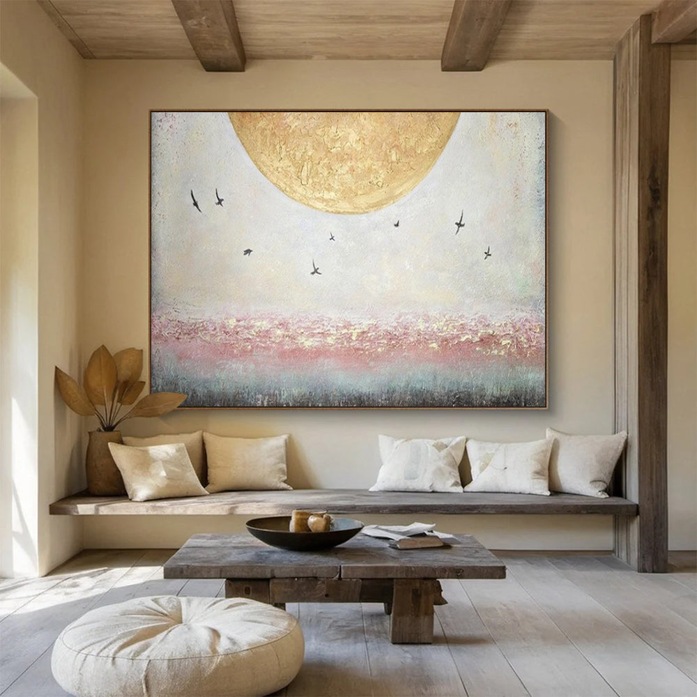“Moon and Birds” – Textured Landscape Oil Painting CT1773