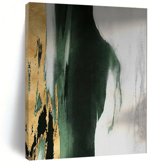 “Green - Gold - White Abstract”，Abstract Minimalist Art CT0640