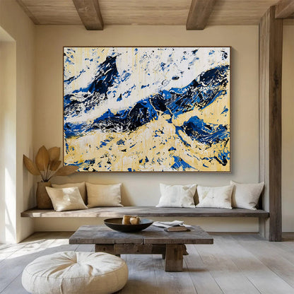 “Blue and Gold Abstract Peaks” – Expressionistic Landscape Acrylic Painting CT1751