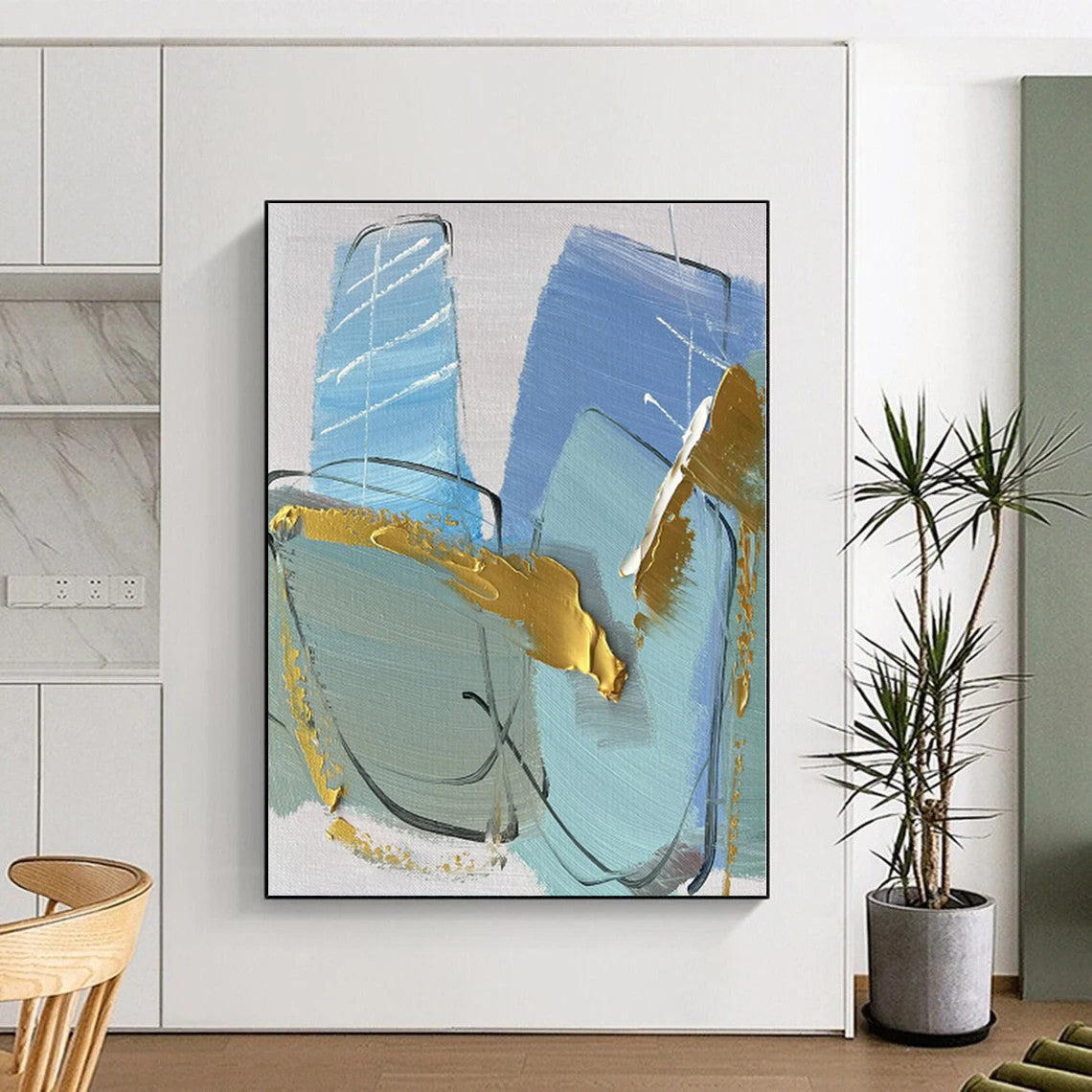 “Blue - Gold Textured Abstraction” - Abstract Expressionist Art CT0499