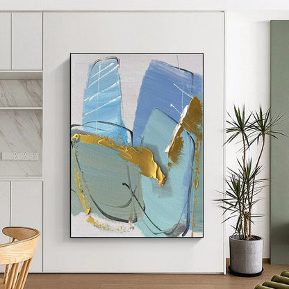 “Blue - Gold Textured Abstraction” - Abstract Expressionist Art CT0499