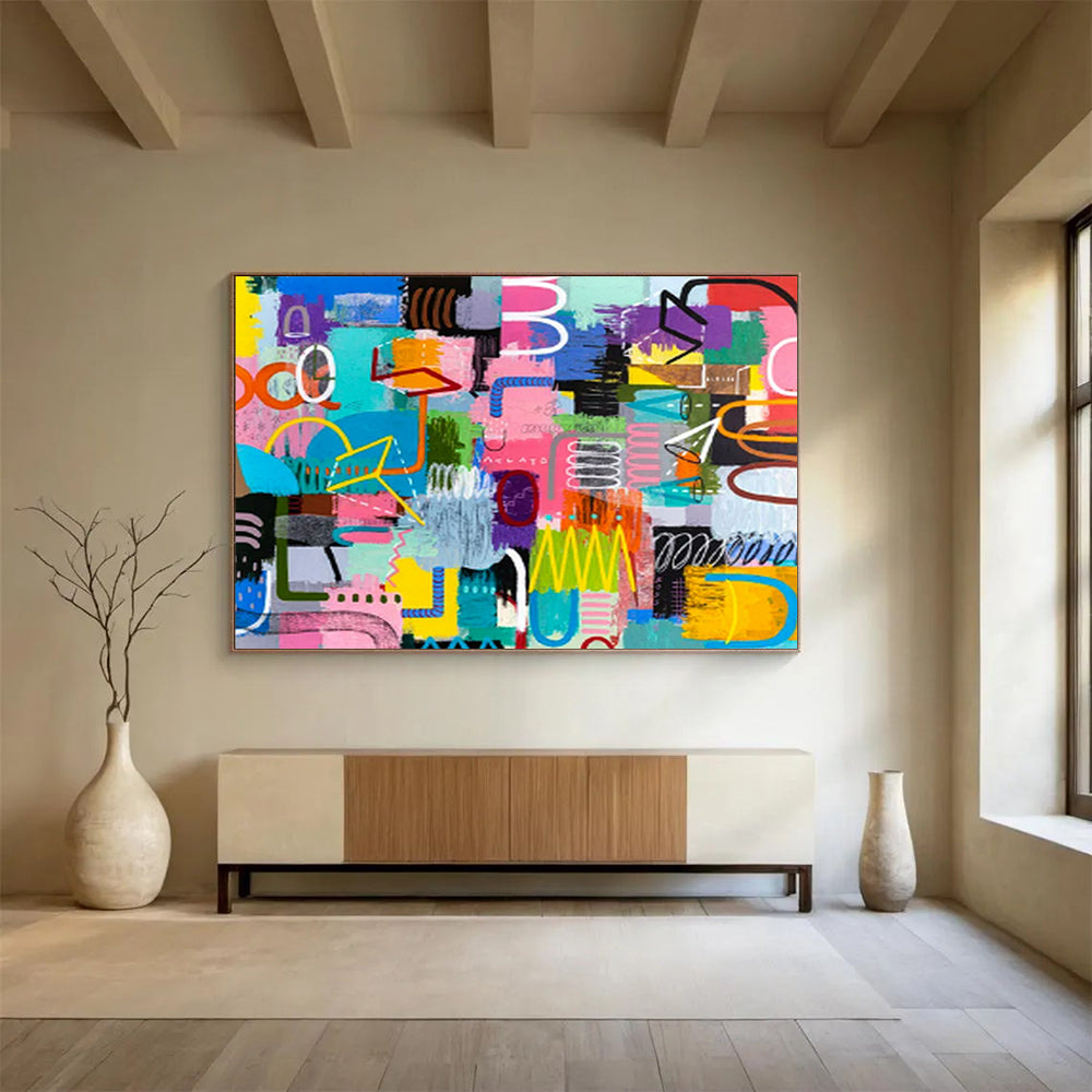 “Whimsical Color Doodles in Bright Hues” - Lively Abstract Acrylic Mural - Style Art CT1811