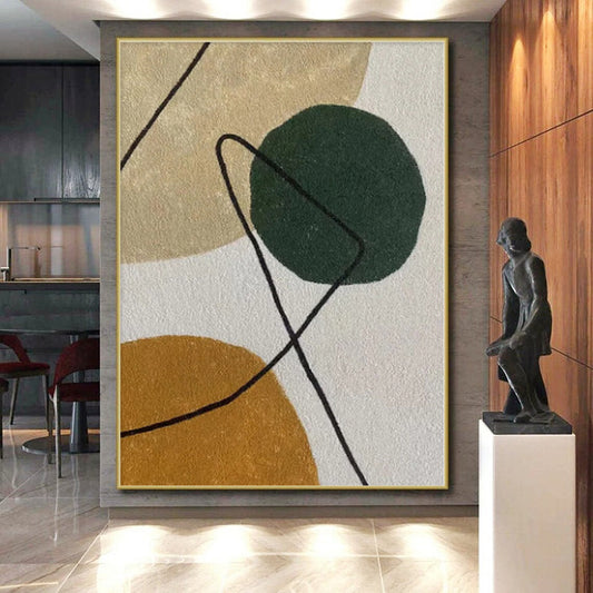 “Green Circle & Brown Shapes: Playful Abstraction” - Abstract Fun - Shaped Painting CT0389