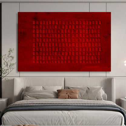 “Hand - painted Red Grid” - Textured red grid pattern CT1651