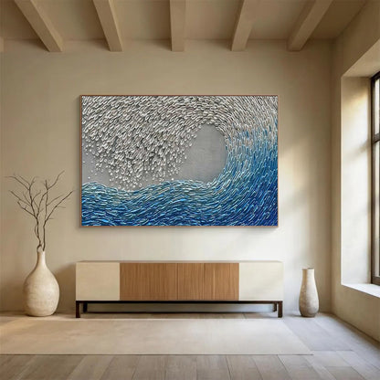 “Hand - painted Silver and Blue Wave” - Textured wave with silver and blue CT1654