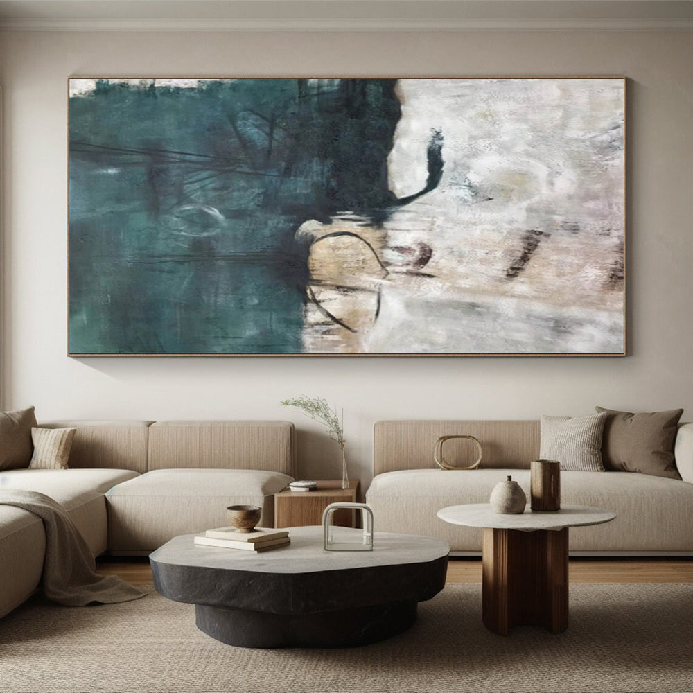 “Teal - Gray Abstract Landscape” Abstract Acrylic Art CT0324