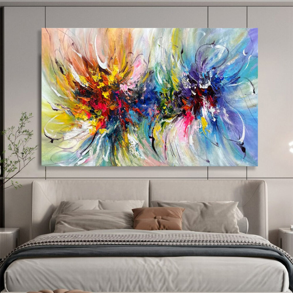 “Color Burst Flowers” - Colors like red, yellow, blue, and purple; freely blooming abstract flower clusters with flexible lines CT1529