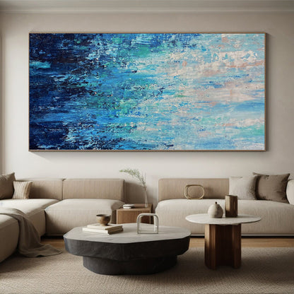 “Ocean Layers” - Abstract Art with Shades of Blue, Teal, White, Black CT0045