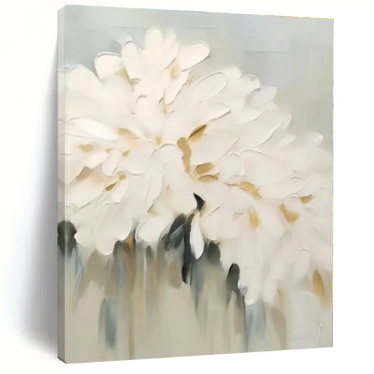 “Textured White Flowers”，Abstract Floral Impasto Painting CT0543