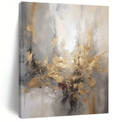 “Grey - Gold Abstract Burst”，Abstract Textural Acrylic Art CT0540