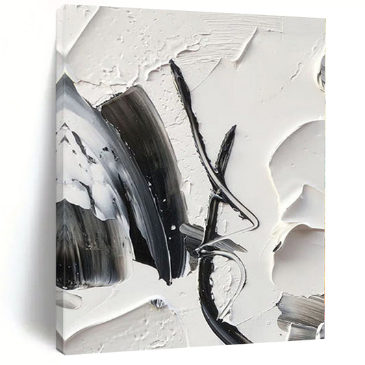 “Black - White Textured Forms” Impasto Acrylic Art CT0243
